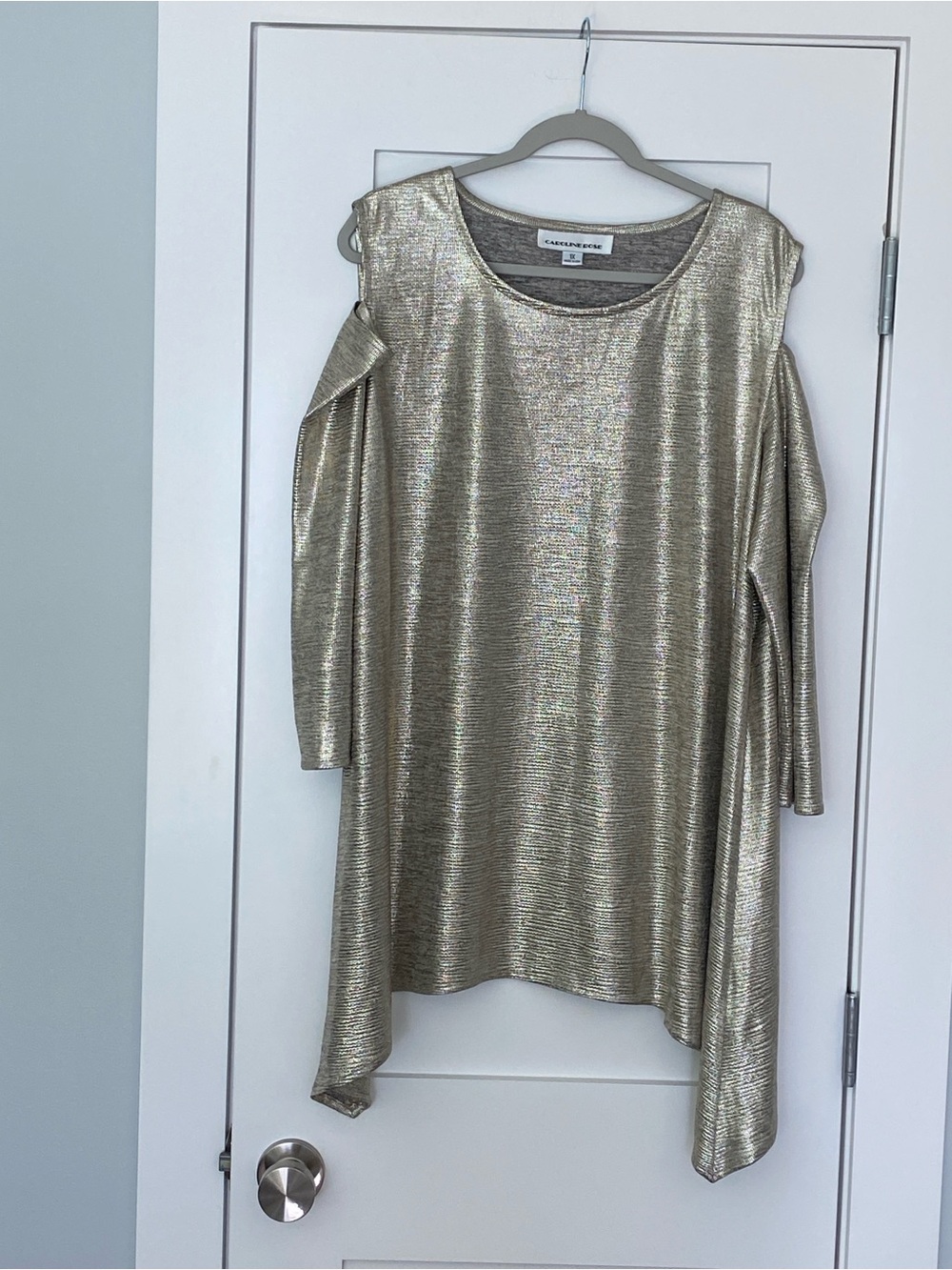 Cold-Shoulder Metallic Tunic Top - Gold